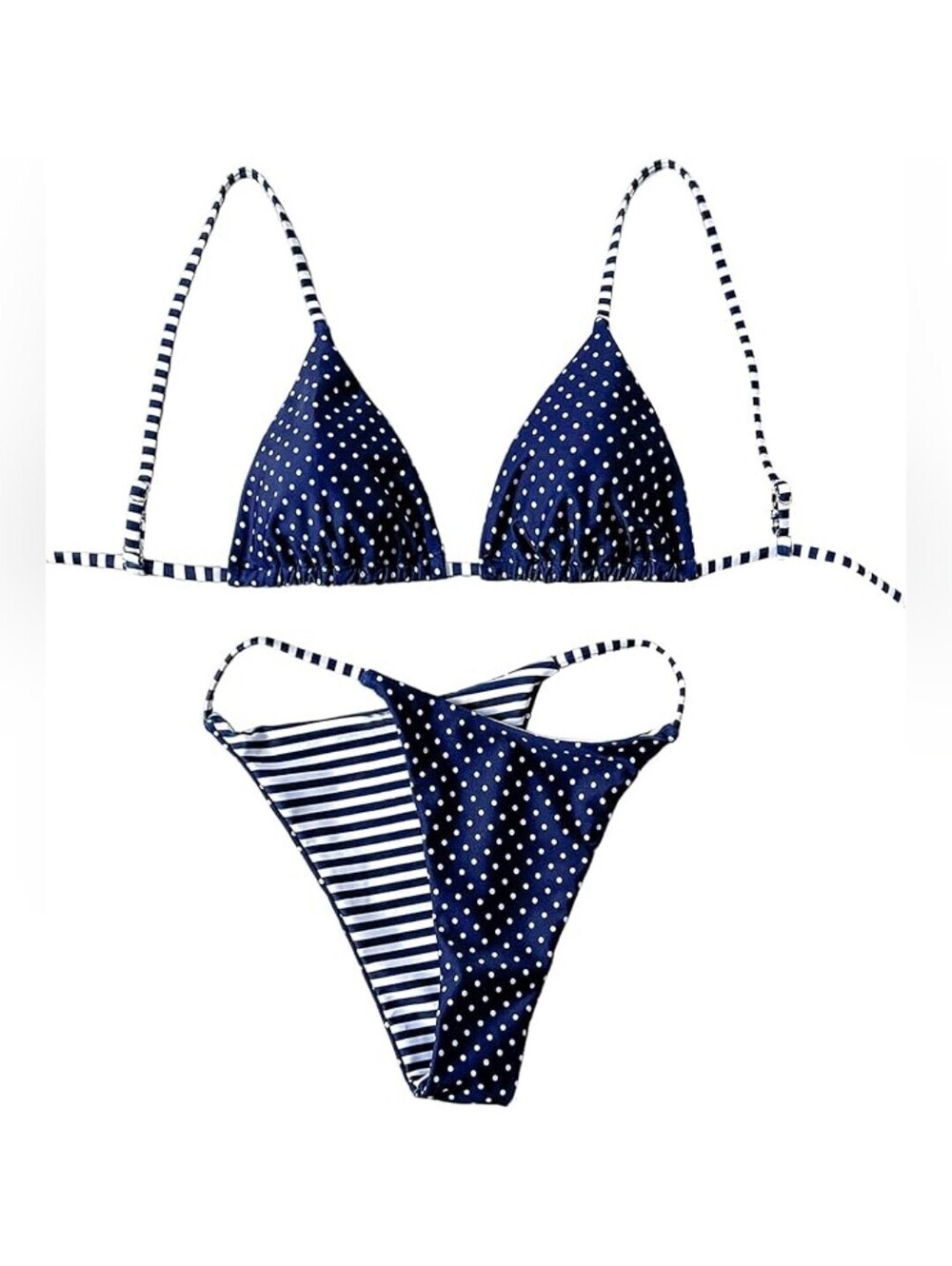 NWT WDIRARA Two Piece Polka Dots and Striped Bikini Set Swimsuit, Small